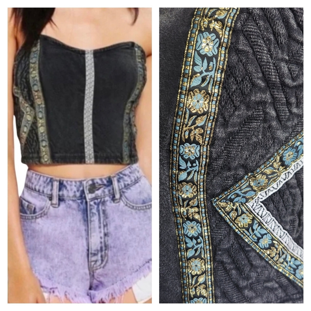 Ecoté Urban Outfitters Mineral Wash Embellished Cropped Tube Top | XS